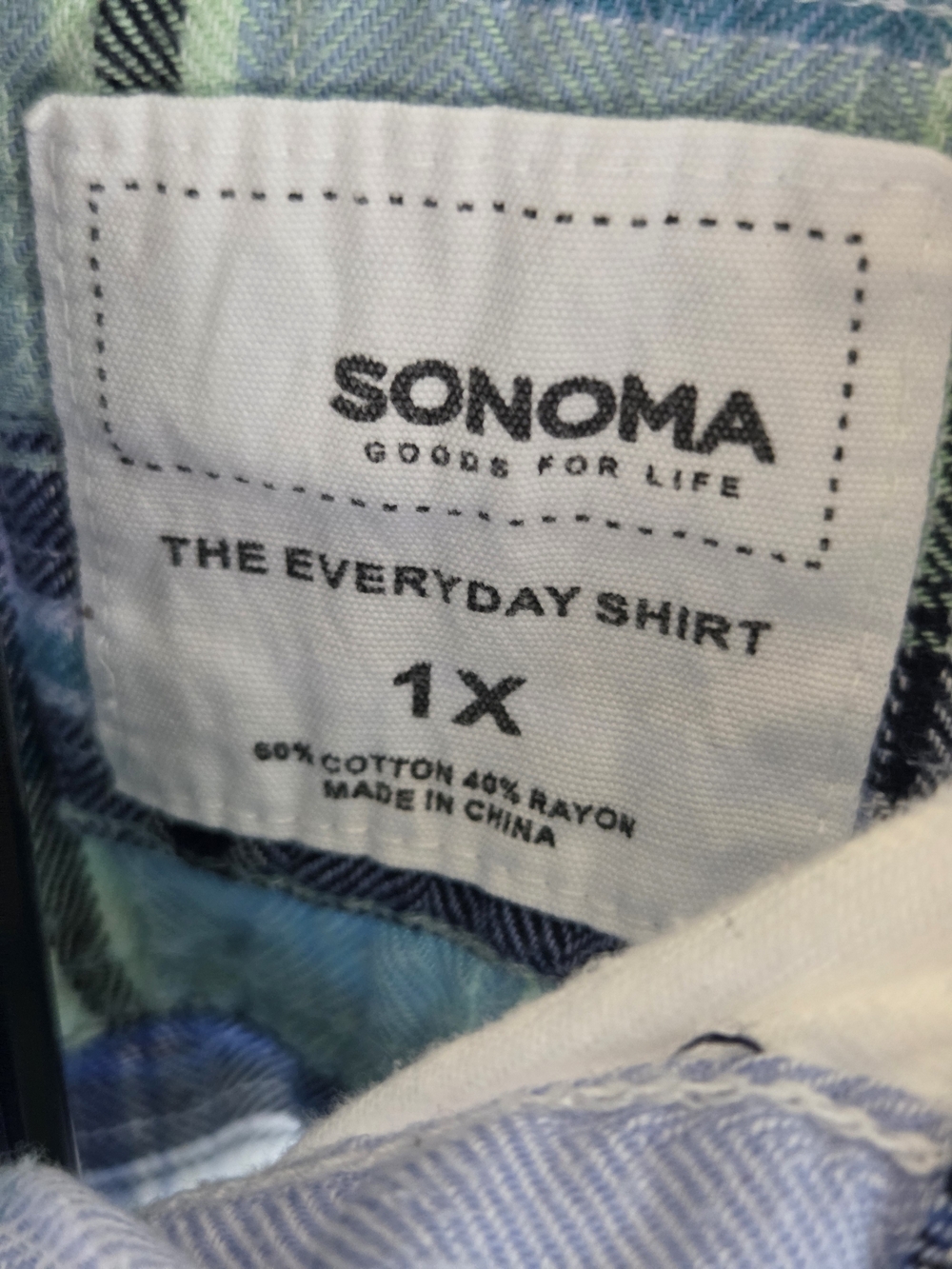 Sonoma Plaid Button-Down Shirt in Blue, Green & White - Picture 3 of 3